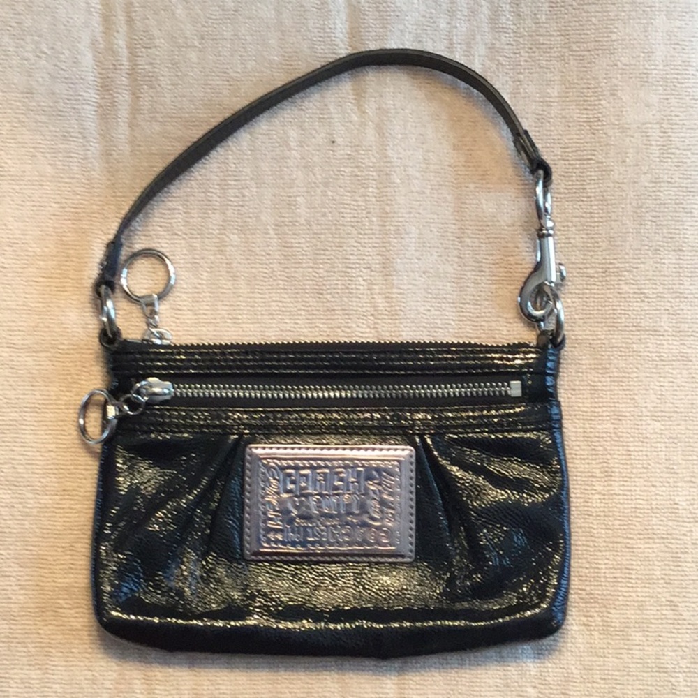 Black leather coach wristlet